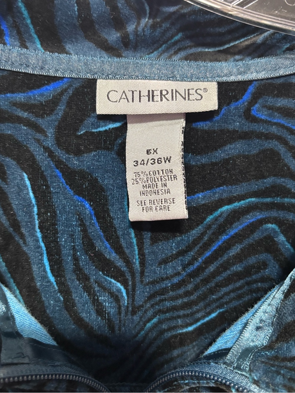Catherines Blue & Black Velour Zebra-Print Active Zip-Up Jacket – Size 5X – NWT - Picture 4 of 4